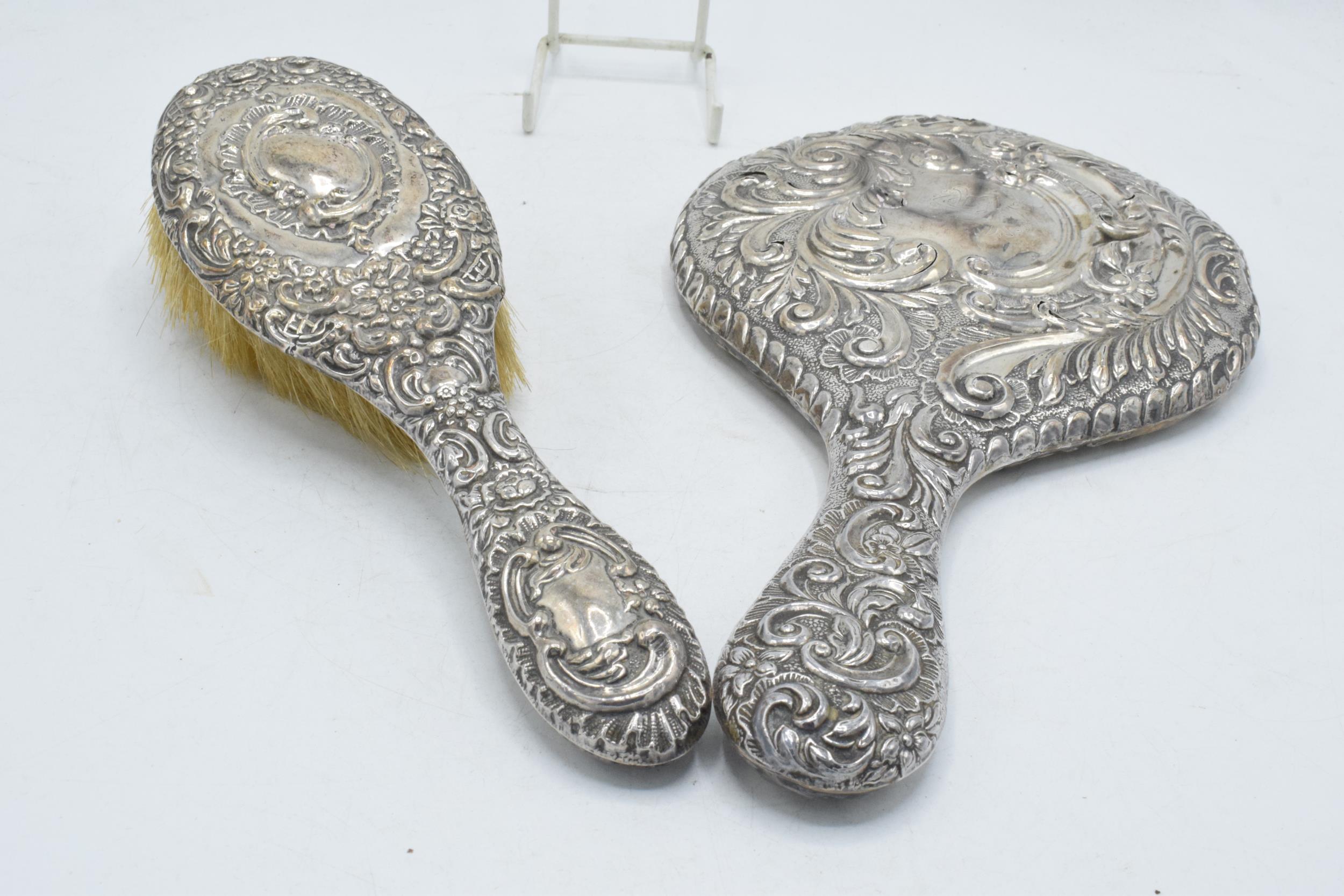 A hallmarked silver hand mirror, together with silver handled brush and other items to include - Image 2 of 7