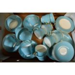 A collection of Wedgwood light blue and gilded tea ware to include 12 cups, 12 saucers, 12 side