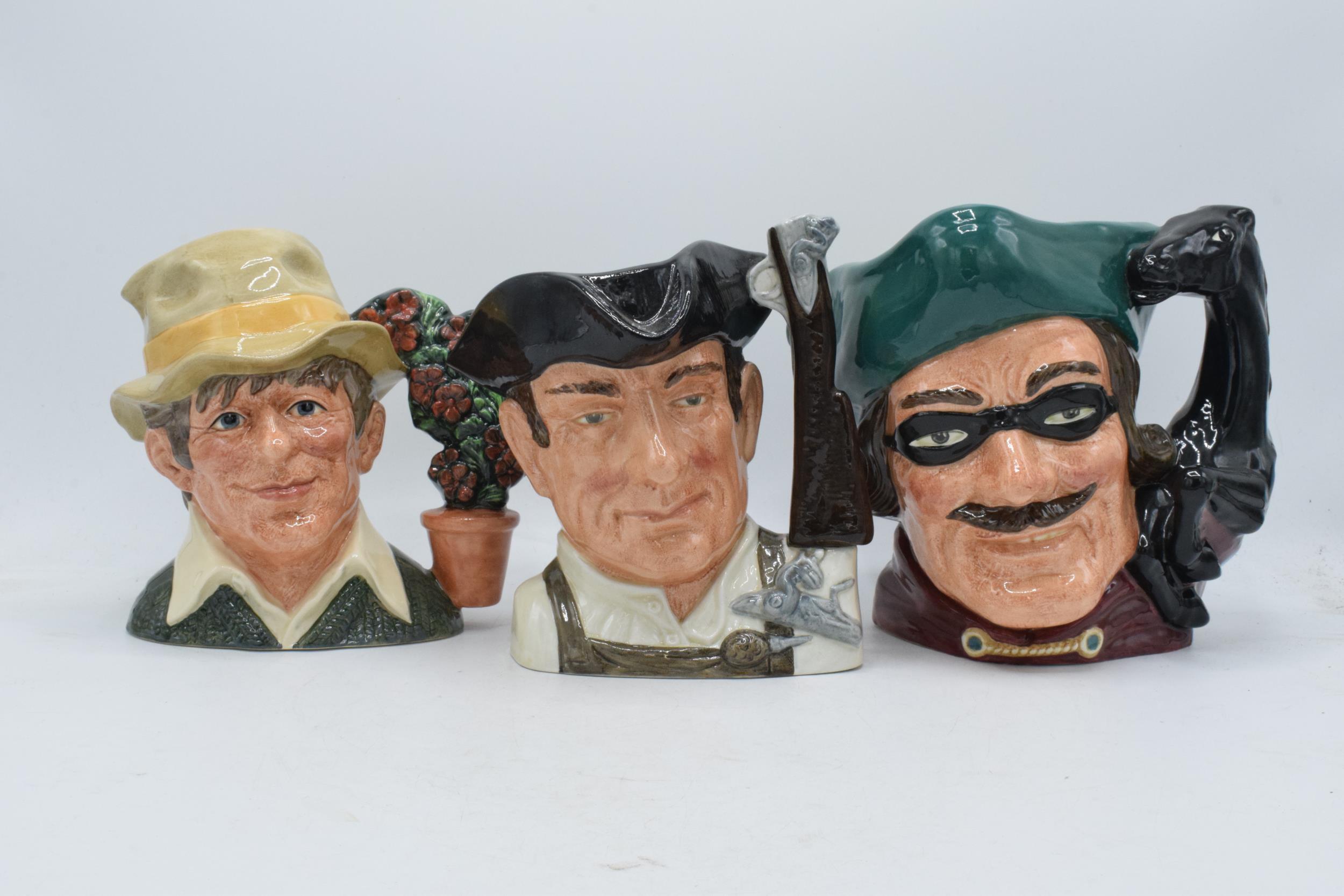 Large Royal Doulton character jugs to include Gunsmith D6573, Gardener D6867 and Dick Turpin