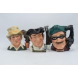 Large Royal Doulton character jugs to include Gunsmith D6573, Gardener D6867 and Dick Turpin