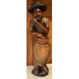 Large vintage wood carving of a tribal figure, 77cm tall.