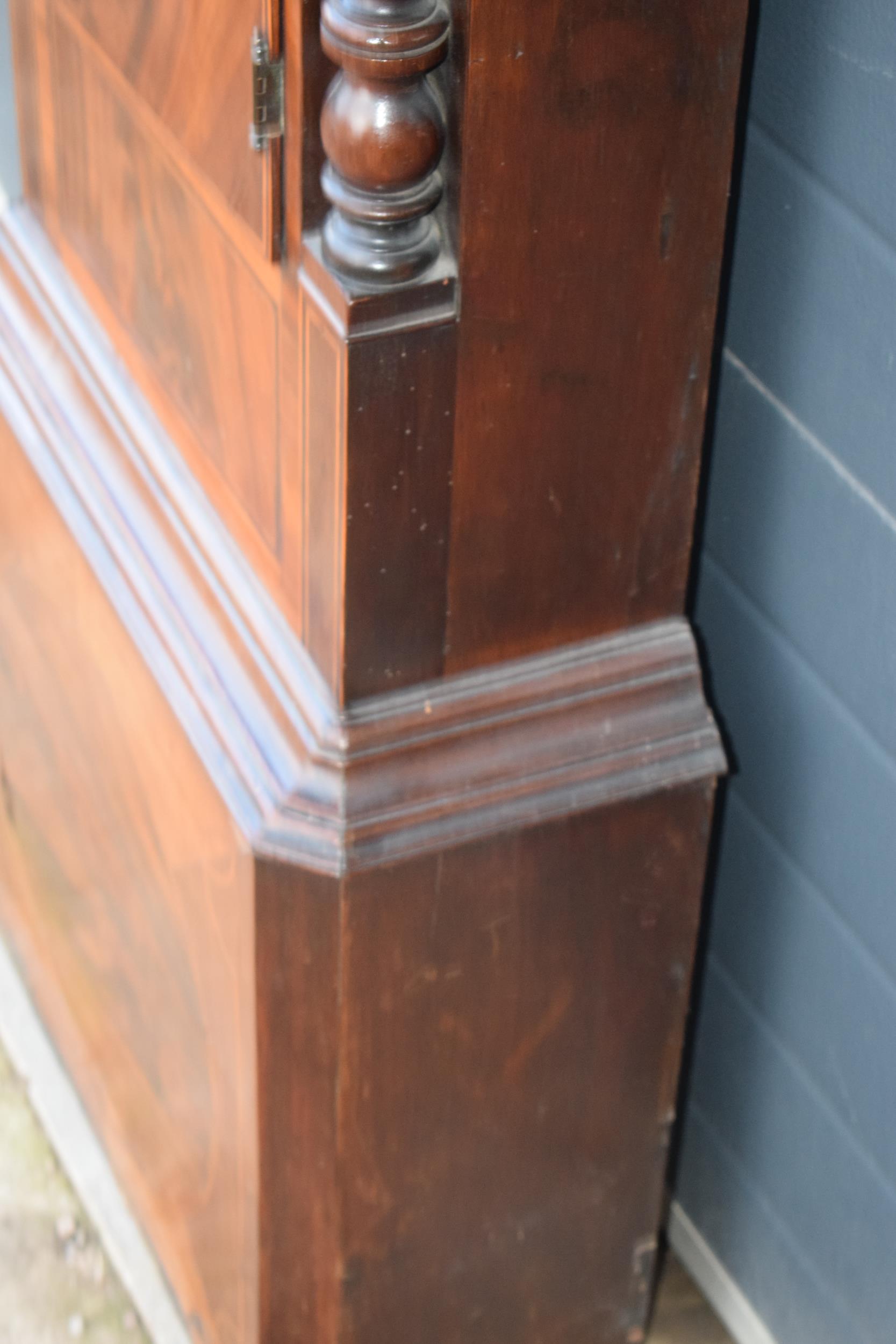 19th century mahogany longcase clock with arched rolling moon dial, with pendulum and weights, 222cm - Image 12 of 18