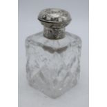 Hallmarked silver topped inkwell, William Comyns & Sons, hallmarks rubbed, 14cm tall. Chips to