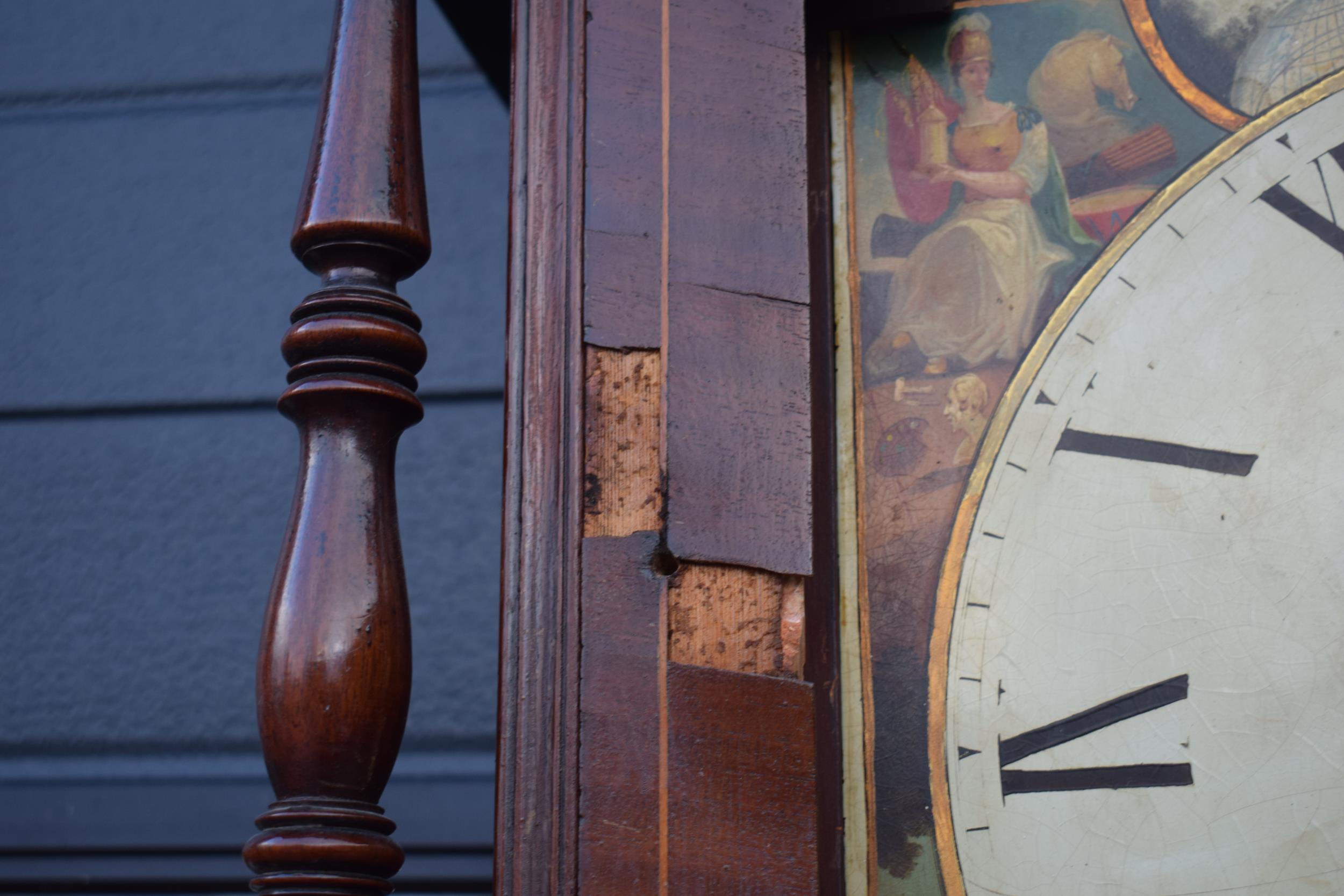 19th century mahogany longcase clock with arched rolling moon dial, with pendulum and weights, 222cm - Image 8 of 18