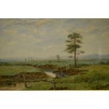 Edgar Santley: watercolour of a river landscape scene with fisherman, signed Edgar Santley 1880,