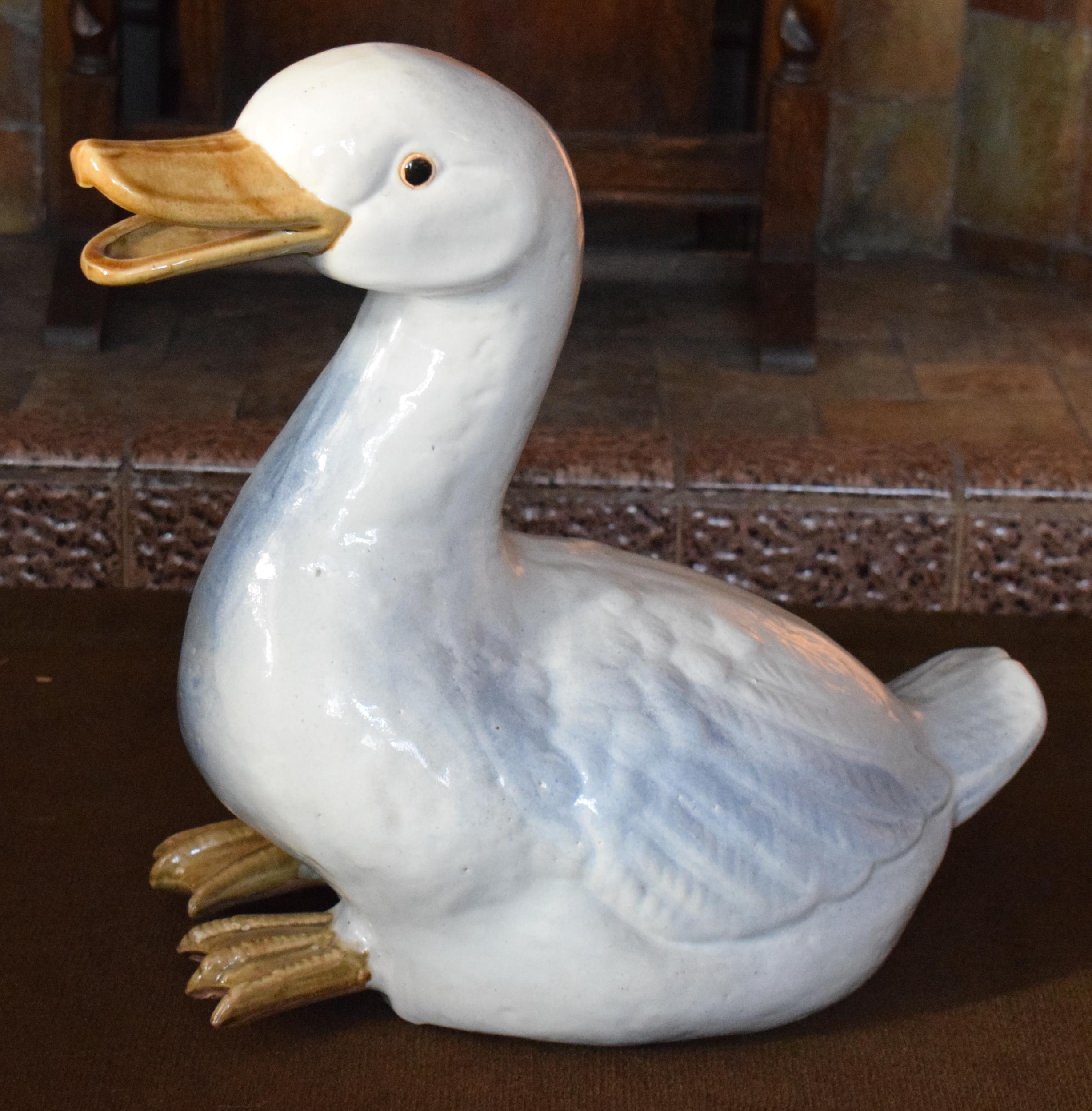 Early to mid 20th century large majolica figure of a goose, 43cm tall. In good condition, collection - Image 2 of 7