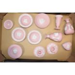Wedgwood Jasperware in Pink: to include vases, candlesticks and pin dishes (12). Condition is