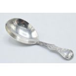 Victorian silver caddy spoon, London 1862, design to rear, 13.1 grams, 9cm long.