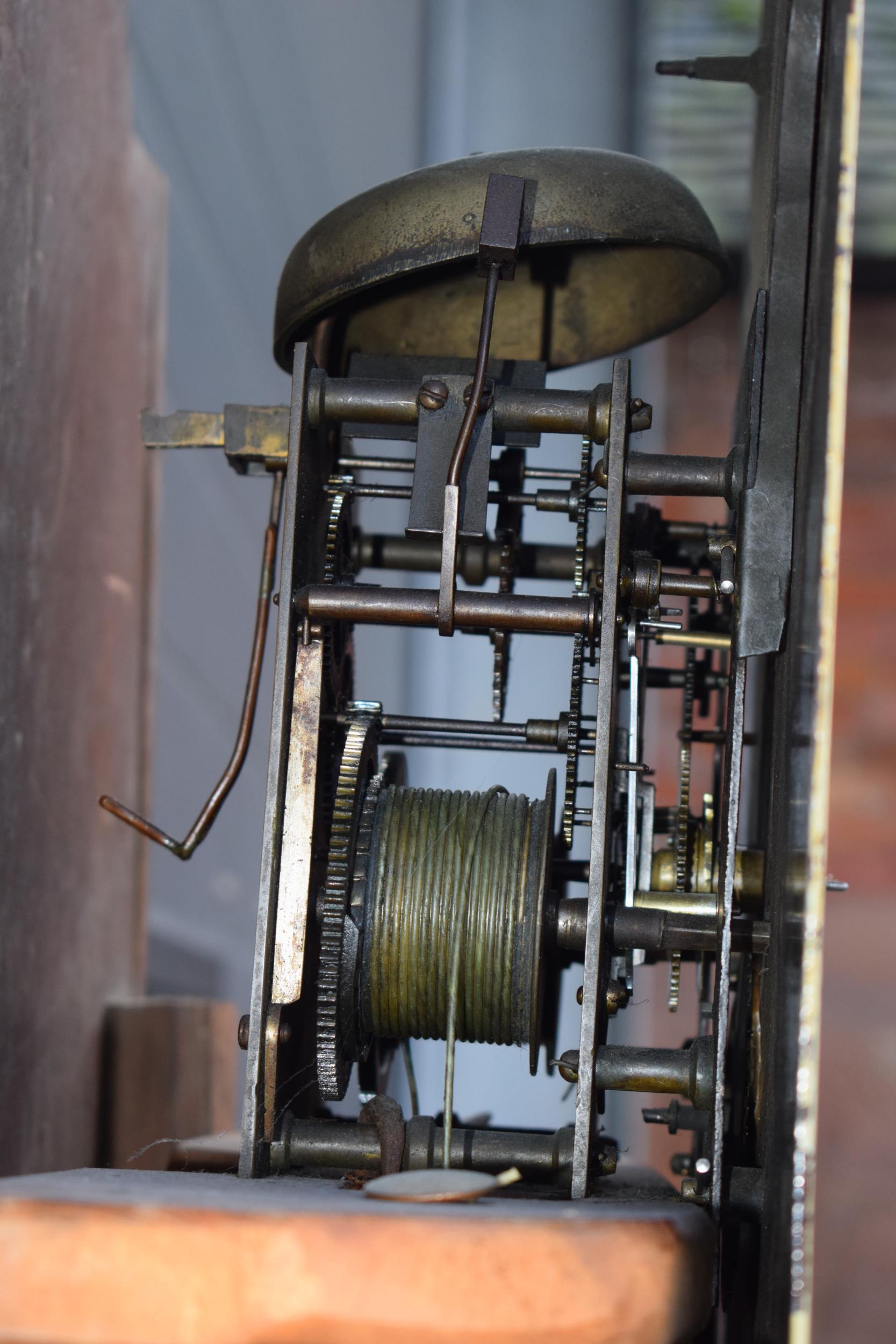 19th century mahogany longcase clock with arched rolling moon dial, with pendulum and weights, 222cm - Image 16 of 18