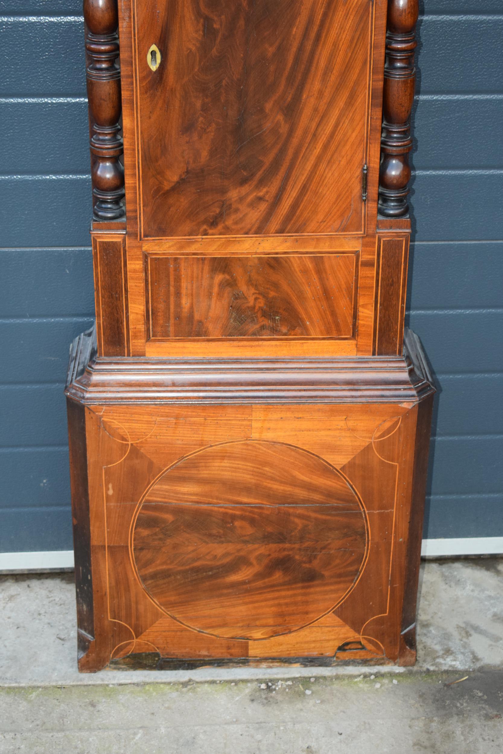 19th century mahogany longcase clock with arched rolling moon dial, with pendulum and weights, 222cm - Image 4 of 18