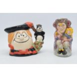 Small Royal Doulton character jug Minnie the Minx D7036 and Jester Toby jug (2). In good condition