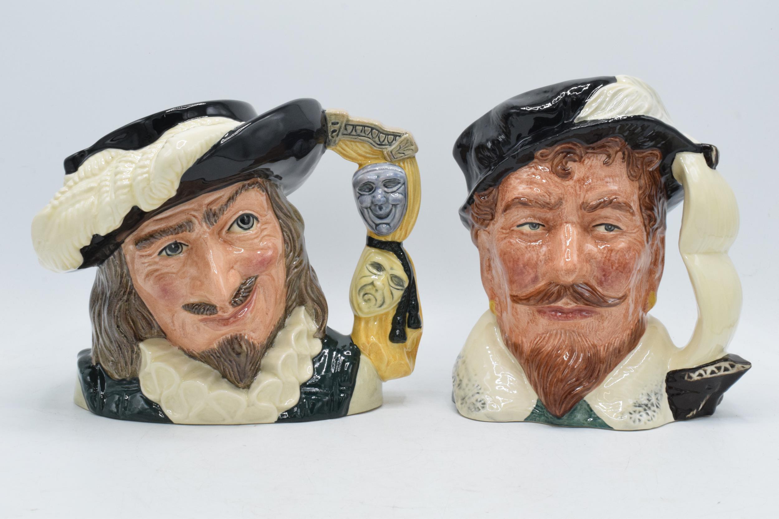 Large Royal Doulton character jugs to include Scaramouche colourway D6774 and Francis Drake D6805 (