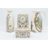 A collection of Masons pottery in the Art Nouveau pattern to include a mantle clock, a vase, a jug