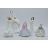 Coalport small lady figures to include Daisy Fairest Fowers, one other and Royal Doulton large Carol