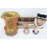 Large Royal Doulton character jug Beefeater together with 2 genuine Kevin Francis face pots, Spode