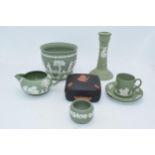 Wedgwood Jasperware in Sage Green & Egyptian trinket: to include a candlestick, pretty jardiniere