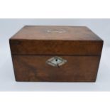 19th century burr walnut stationary box with Mother of Pear inlay, with hidden drawer and ink