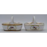 Spode china inkstand in the Chelsea Bird pattern together with another similar example (2). One is