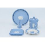 Wedgwood Jasperware including tri-colour such as a trinket, a plate, small bud vase, square dish and
