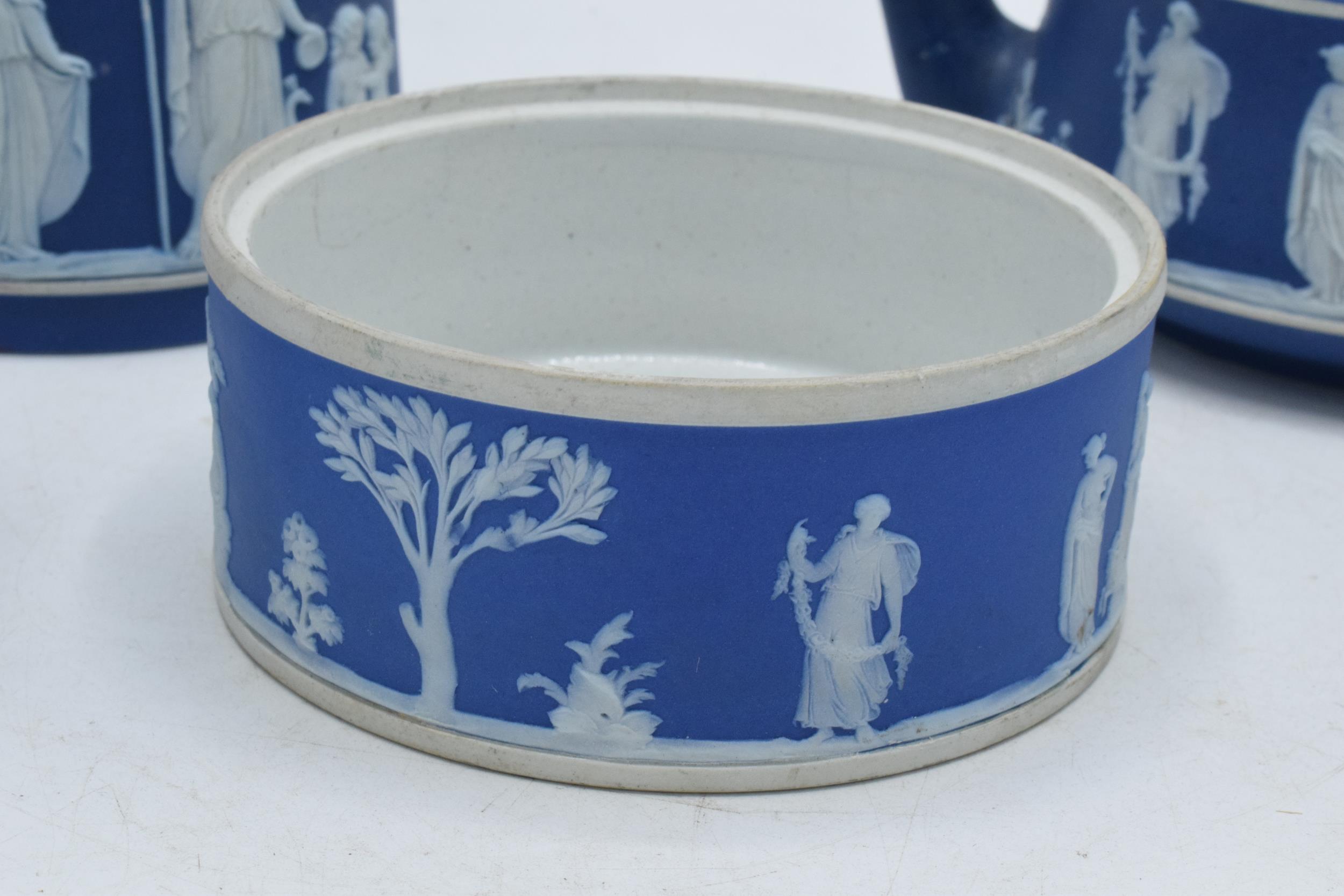 19th century and later Wedgwood Jasperware in dip / dark blue: to include a teapot, water jugs, a - Image 5 of 5