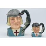 Large Royal Doulton character jug St George D6618 and small version D6621 (2). In good condition.