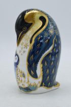 Royal Crown Derby paperweight Penguin and Chick, second quality with stopper. In good condition with