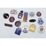 A collection of vintage motor / car manufacturers pendants and badges to include BMW, AA,