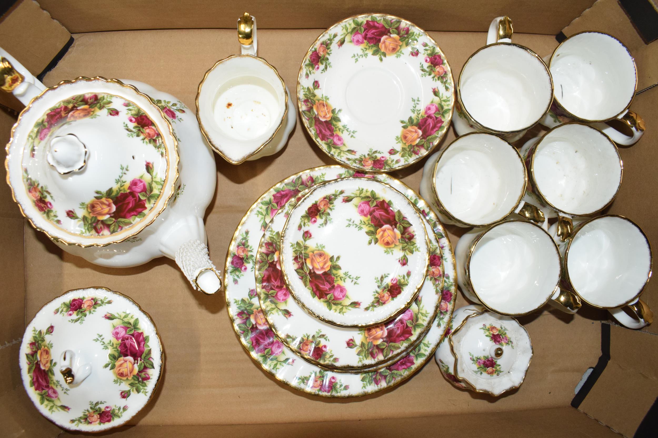 Royal Albert Old Country Roses to include a teapot, lidded sugar, mugs and various plates (approx