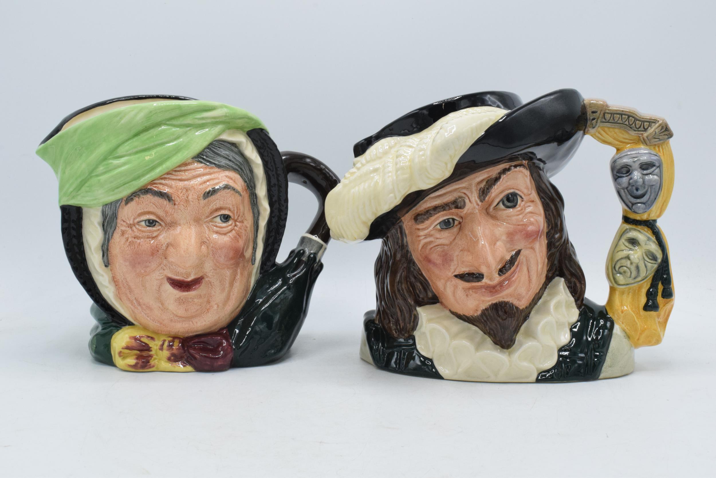 Large Royal Doulton character jugs to include Scaramouche D6774 colourway and Sairey Gamp D5528 (2).