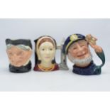 Large Royal Doulton character jugs to include Old Salt D6551, Granny D5521 and Catherine of Aragon