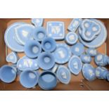 Wedgwood Jasperware in Blue: to include egg trinkets, plates, vases, a tankard and others (approx