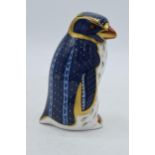 Royal Crown Derby paperweight Rockhopper Penguin, second quality with stopper. In good condition