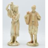 A pair of Royal Worcester blushed ivory male and female water carriers, '1206' impressed to base',