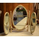 Vintage shabby-chic three-folding mirror with gilt decoration, 54cm tall.