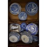 A collection of blue and white pottery tea ware to include quantity of Wedgwood and other makes (