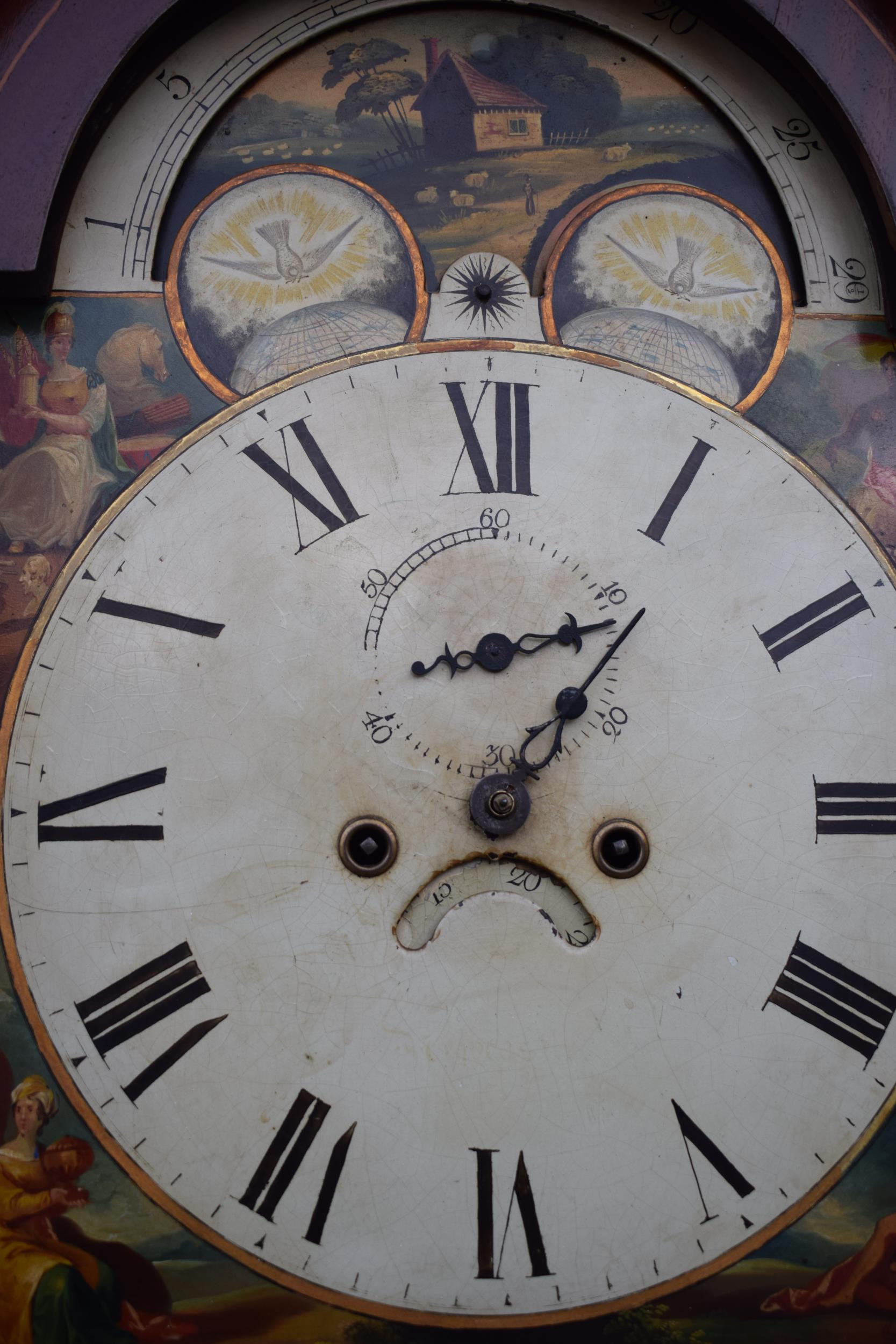 19th century mahogany longcase clock with arched rolling moon dial, with pendulum and weights, 222cm - Image 14 of 18