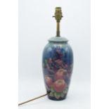 Large Moorcroft lamp base in Finch and Berry pattern, 26.5cm tall exc. brass fittings. In good