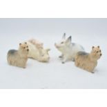 Beswick animals to include comical sitting pig 839, sow and piglet together with 2 West Highland
