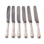 A set of 6 silver handled knives, 'Harrison Bros & Howson', 23cm long, hallmarks rubbed (6).