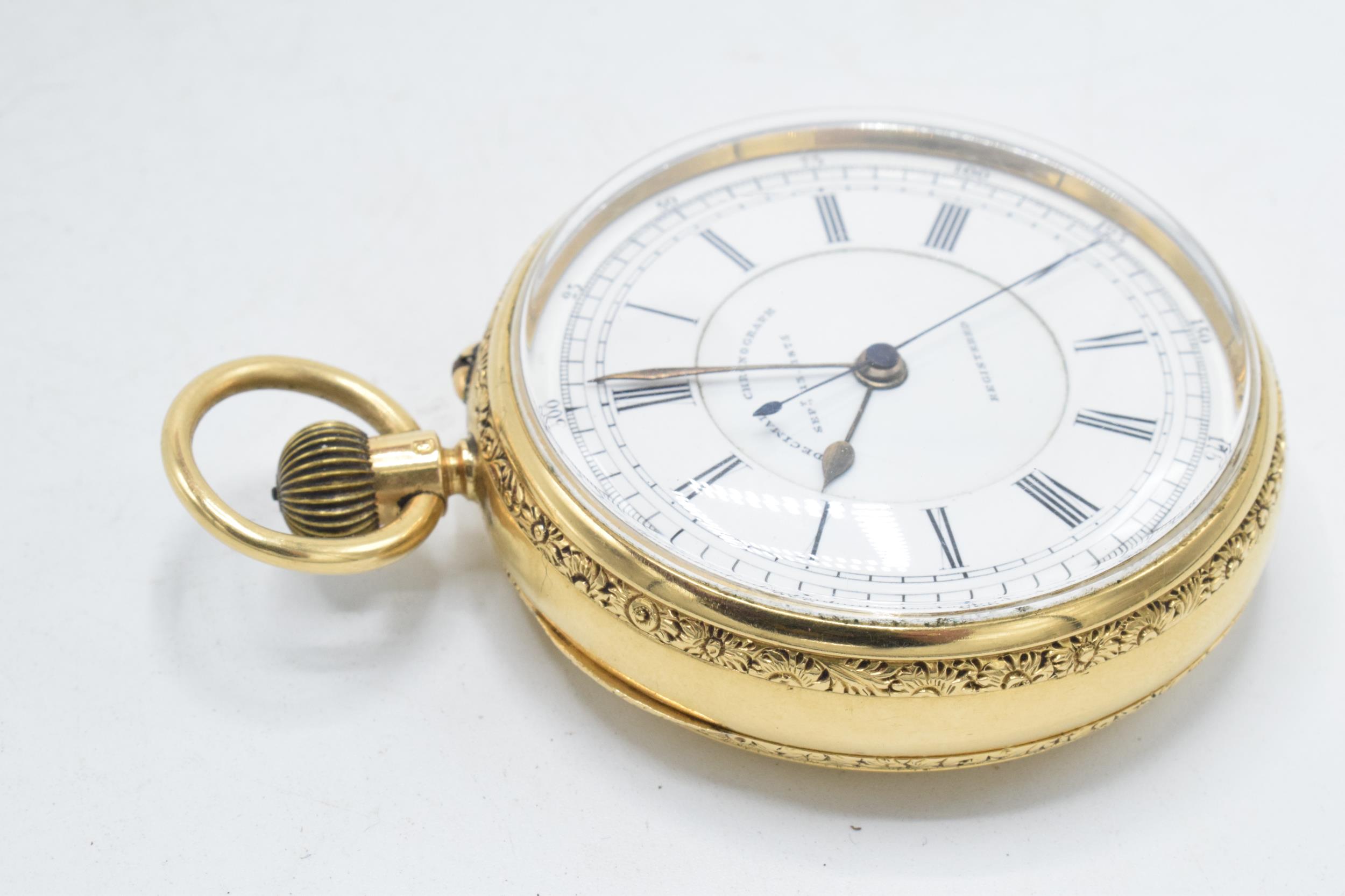 Victorian 18ct gold open-face Decimal Chronograph, white enamal dial with Roman Numerals, outer - Image 11 of 21