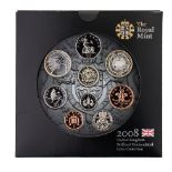 Boxed Royal Mint Elizabeth II Silver Proof crown together with 2008 UK Brilliant Uncirculated Coin