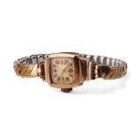 9ct gold cased Rone ladies wristwatch on metal expanding strap, gross weight 12.4, case stamped '