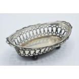 Hallmarked silver oval dish with pierced decoration and shaped edge, 88.2 grams, 18cm wide,