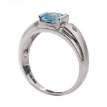 9ct white gold ladies ring set with two diamonds and aqua-marine, 3.2 grams, size N, with raised