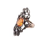 Georgian gold and silver ladies ring set with an orange and clear stones, 5.3 grams, size P.