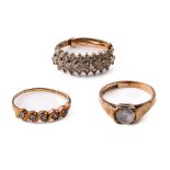 A trio of 9ct gold ladies stone-set rings, 6.5 grams gross weight (3).