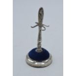 Silver ring tree and hatpin stand with velvet cushion, Birmingham 1908, J & C, 9.5cm tall.