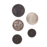 A collection of coins to include 1797 Cartwheel Tuppence, 1798 Isle of Man half penny, 1799 coin, .