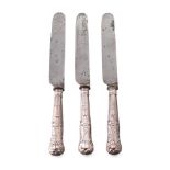 A set of 3 silver handled knives, 'William Sansom & Co', 21cm long.