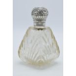 Victorian silver topped perfume bottle with fan-style glass, London 1897, J Grinsell & Sons, with